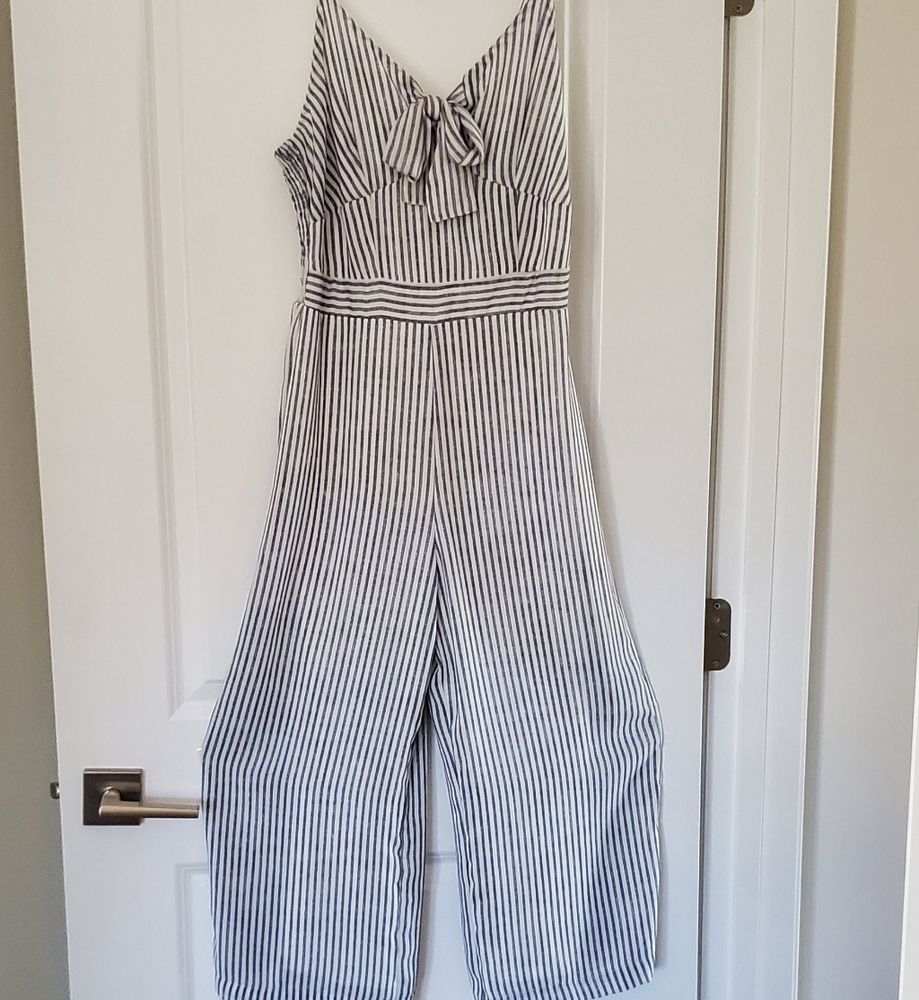 Blue and White Pinstripe Jumpsuit